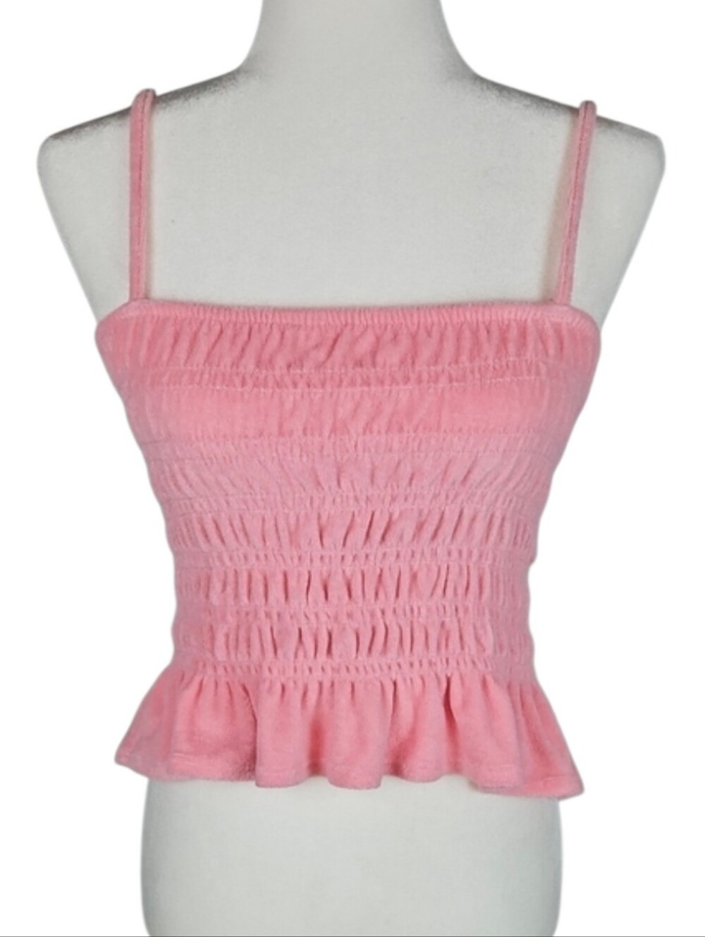 H&M Terry Peplum Cami Top Pink Casual Retro Y2K Style Ruched Terrycloth Top, S - Picture 1 of 7